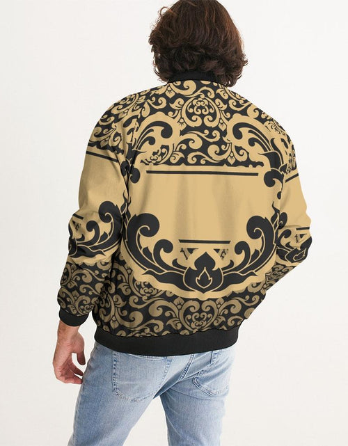 Load image into Gallery viewer, Bomber Jacket For Men, Black And Beige Vintage Pattern
