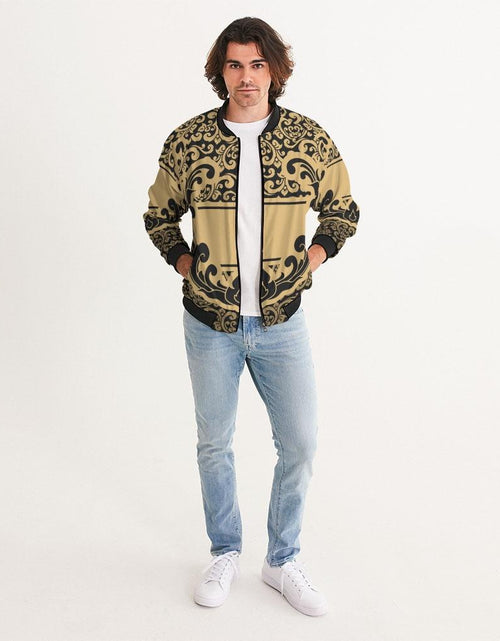 Load image into Gallery viewer, Bomber Jacket For Men, Black And Beige Vintage Pattern
