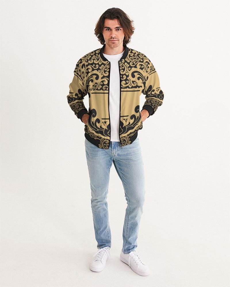 Bomber Jacket For Men, Black And Beige Vintage Pattern