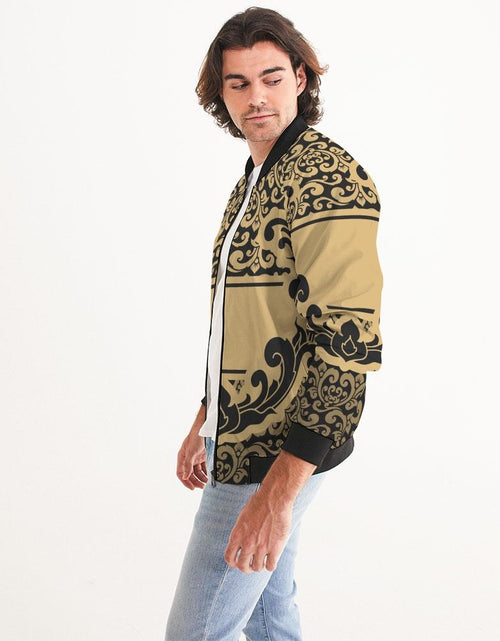 Load image into Gallery viewer, Bomber Jacket For Men, Black And Beige Vintage Pattern
