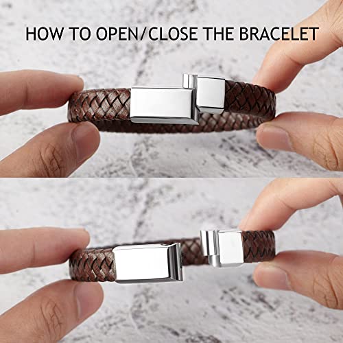 Load image into Gallery viewer, Roman Numerals Engraved Mens Bracelet, Woven Braided Leather Bracelet
