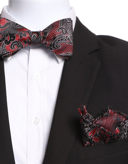 Load image into Gallery viewer, Men&#39;s Black And Red Silk Self Bow Tie
