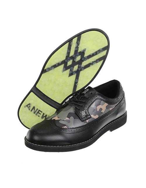 Load image into Gallery viewer, ANew Golf: Men&#39;s Camo Wingtip Brogue Shoes - Black
