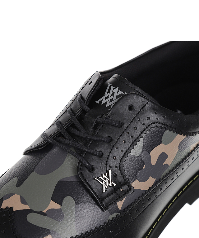 ANew Golf: Men's Camo Wingtip Brogue Shoes - Black