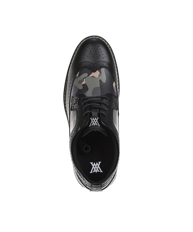 ANew Golf: Men's Camo Wingtip Brogue Shoes - Black