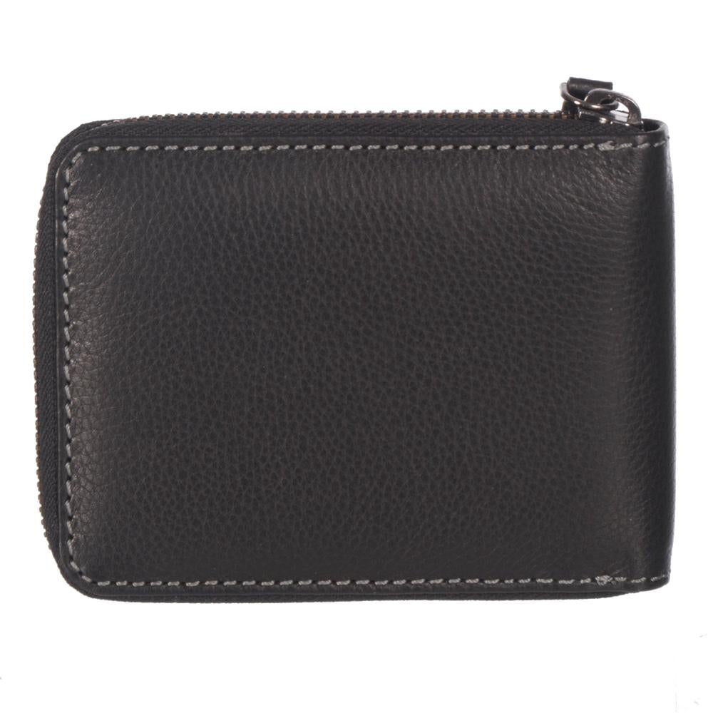 Men's Full Leather Zipper Around Wallet with Center Wing