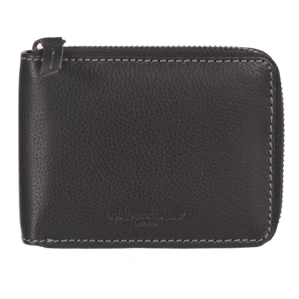 Men's Full Leather Zipper Around Wallet with Center Wing