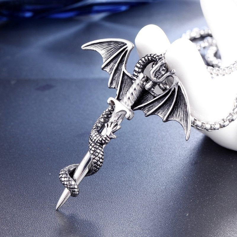 Flying Dragon With Sword Necklace