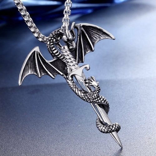 Load image into Gallery viewer, Flying Dragon With Sword Necklace
