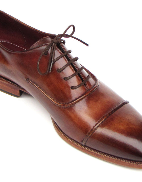 Load image into Gallery viewer, Paul Parkman Men&#39;s Captoe Oxfords Brown Hand Painted Shoes
