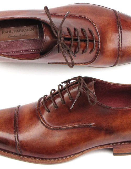 Load image into Gallery viewer, Paul Parkman Men&#39;s Captoe Oxfords Brown Hand Painted Shoes
