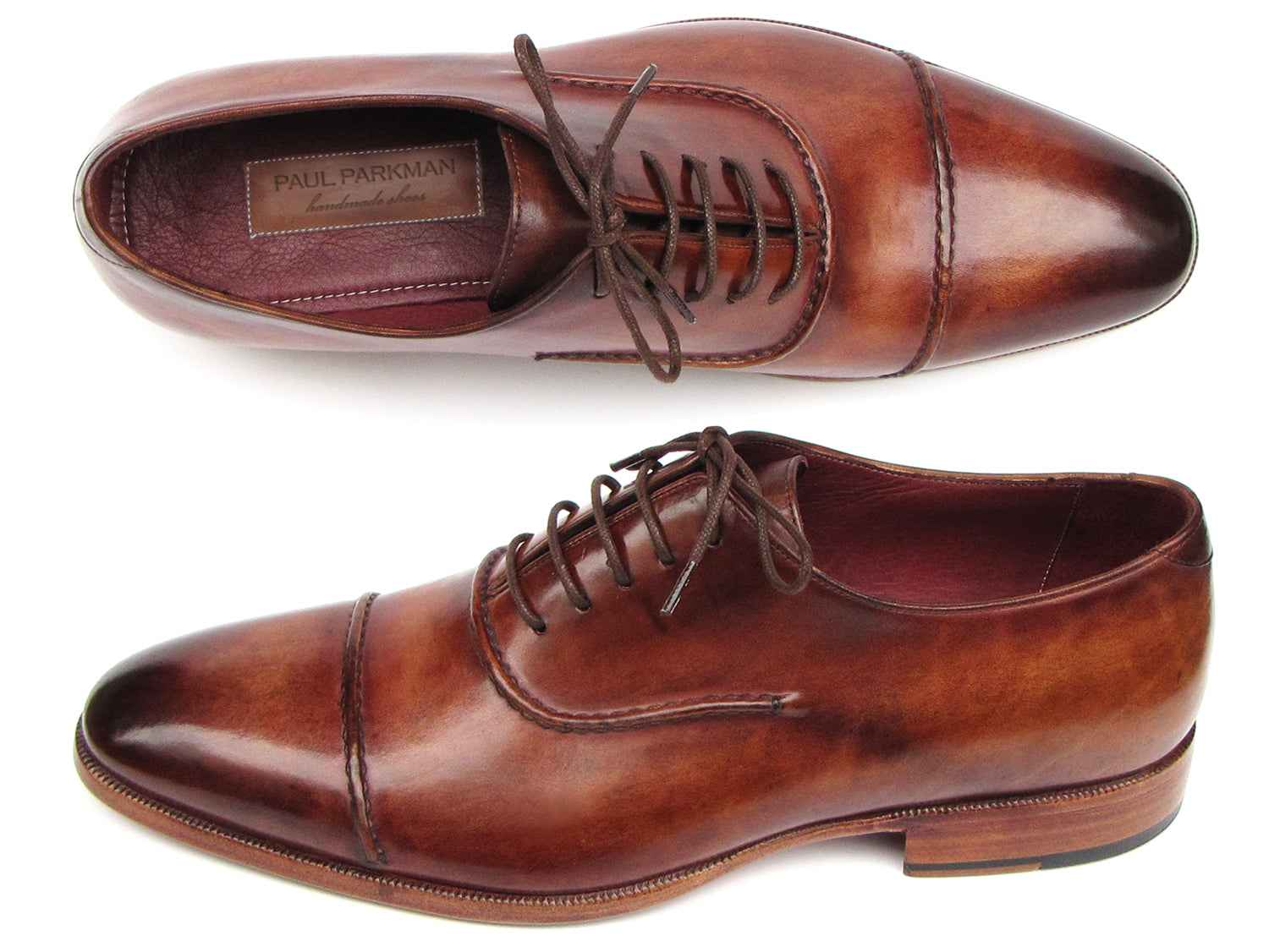 Paul Parkman Men's Captoe Oxfords Brown Hand Painted Shoes