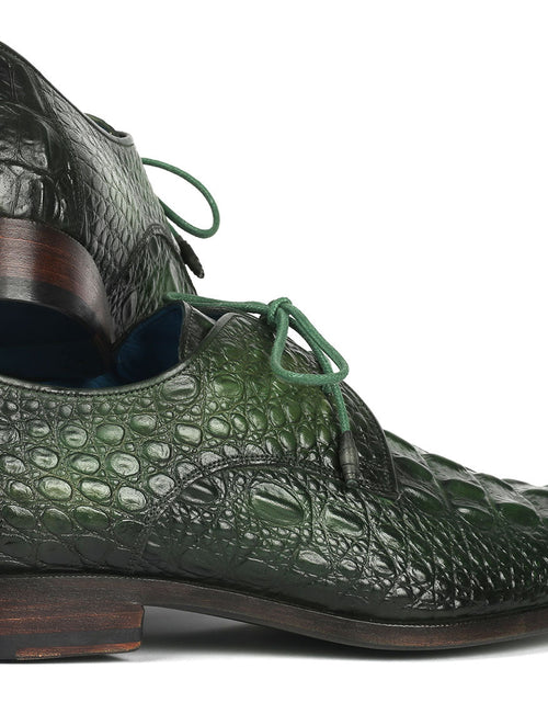 Load image into Gallery viewer, Paul Parkman Men&#39;s Green Croco Textured Leather Derby Shoes
