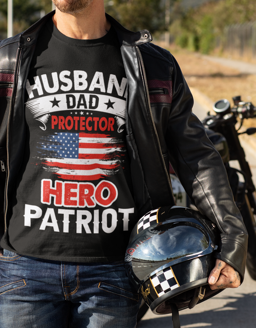 Load image into Gallery viewer, Husband, Dad, Protector, Hero, Patriot Short Sleeve T Shirt
