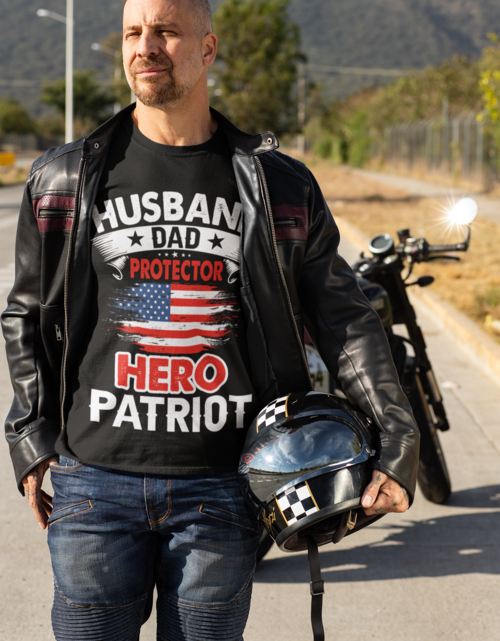 Load image into Gallery viewer, Husband, Dad, Protector, Hero, Patriot Short Sleeve T Shirt
