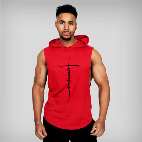 Muscle Fitness Guys Gym Clothing Mens Bodybuilding Hooded Tank Top Men