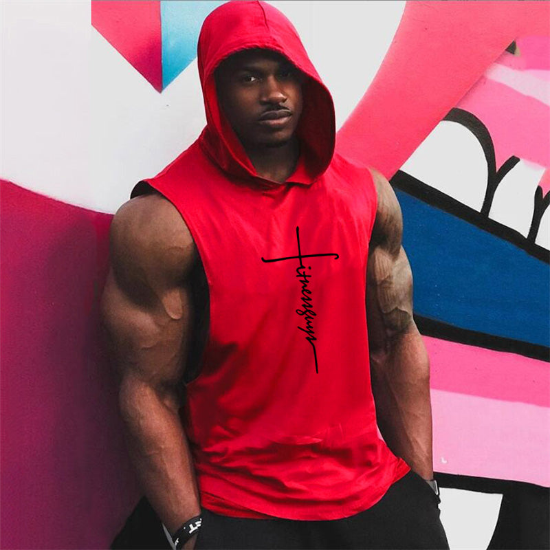 Muscle Fitness Guys Gym Clothing Mens Bodybuilding Hooded Tank Top Men