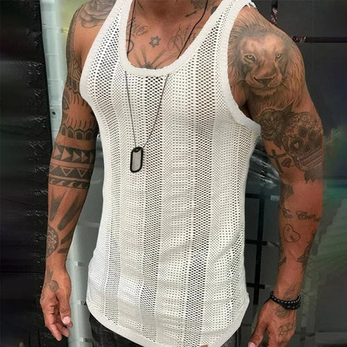 New 2024 Summer Vintage Ripped Knitted Tank Tops Men Slit Design Vest