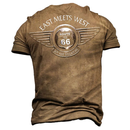 2023 Summer T-Shirt Men Vintage Print 3D American Route 66 T Shirt