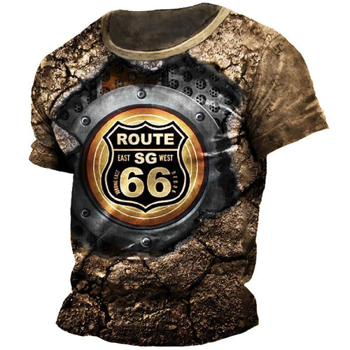 2023 Summer T-Shirt Men Vintage Print 3D American Route 66 T Shirt