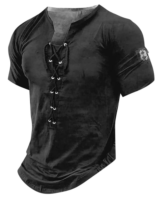 Load image into Gallery viewer, Men Henley Collar T Shirt V-Neck Short Sleeve Tops Breathable Tee
