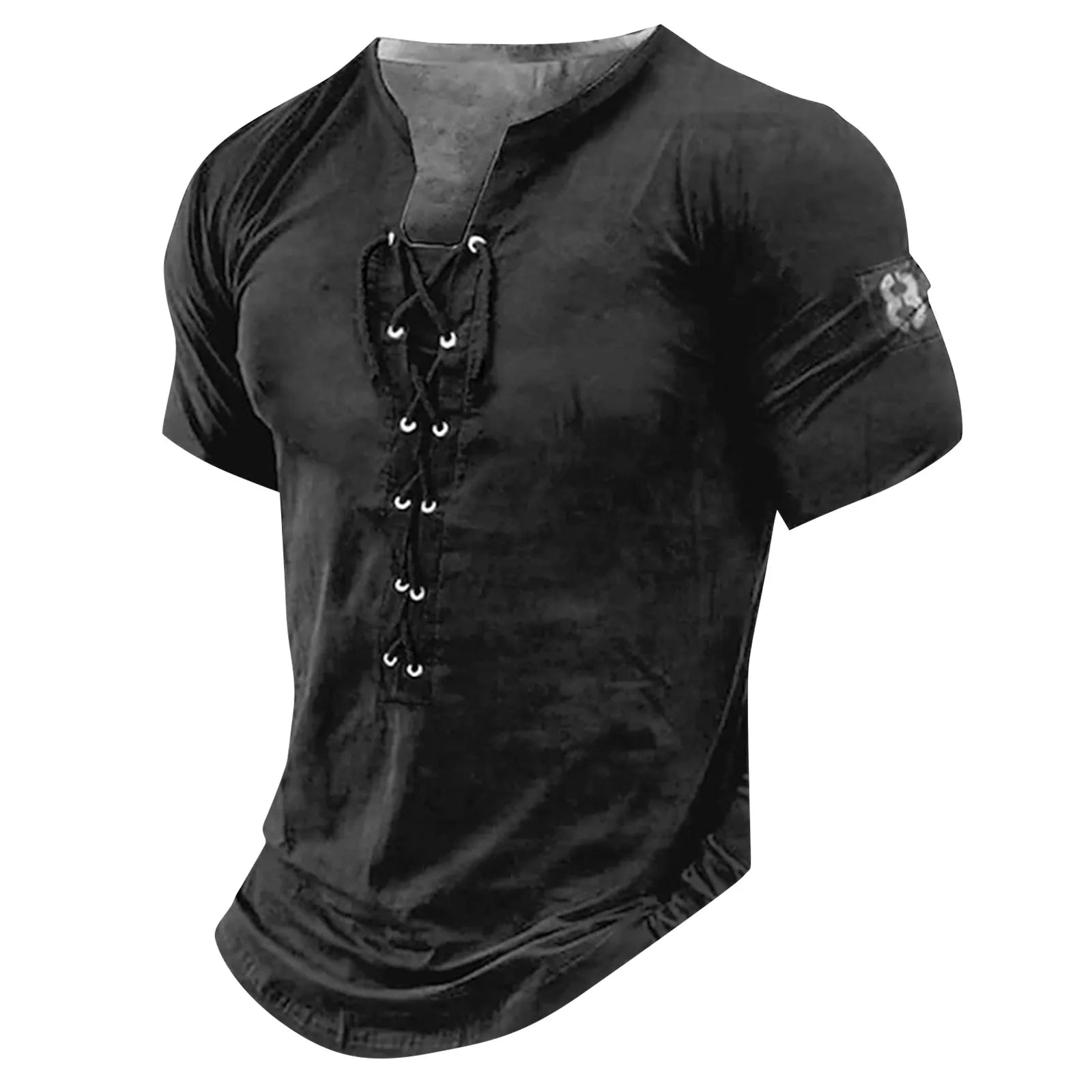 Men Henley Collar T Shirt V-Neck Short Sleeve Tops Breathable Tee