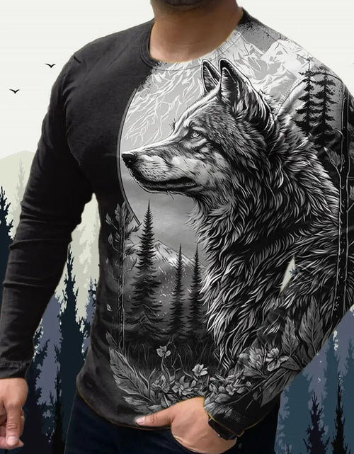 Load image into Gallery viewer, Men&#39;s T Shirts Vintage Animal Wolf Long Sleeve Tops Autumn Sweatshirt
