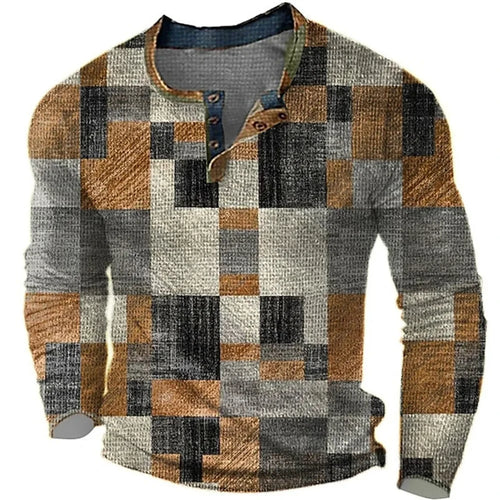 Load image into Gallery viewer, New Color Block Patchwork 3D Printed Henley Shirts Men&#39;s Fashion
