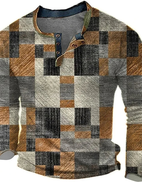 Load image into Gallery viewer, New Color Block Patchwork 3D Printed Henley Shirts Men&#39;s Fashion
