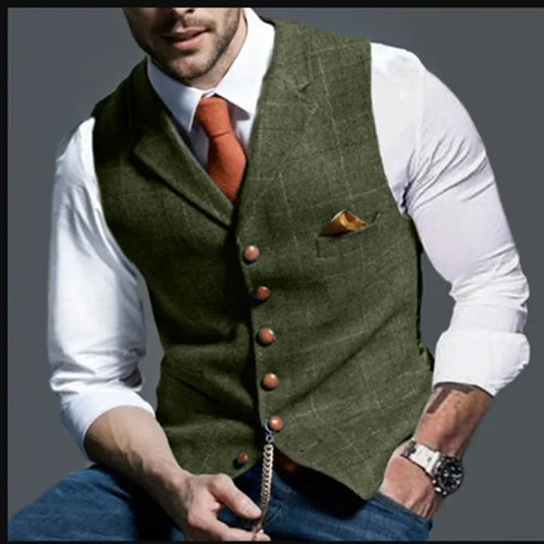 Load image into Gallery viewer, Men&#39;s Retro Suit Vest Fashion Plaid Lapel Single-breasted Waistcoat
