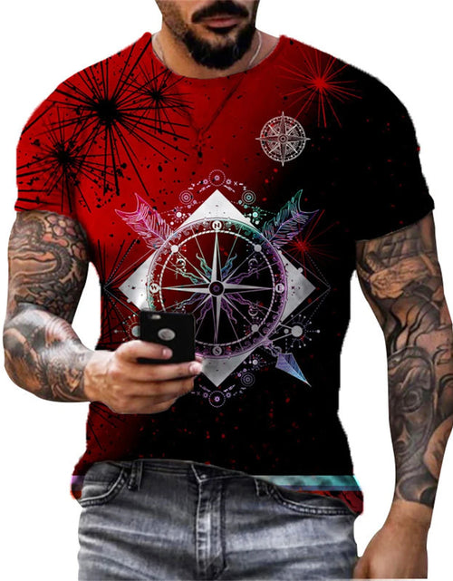 Load image into Gallery viewer, Vintage Men&#39;s T-shirt Summer Short Sleeve O-neck 3D Compass Print Top
