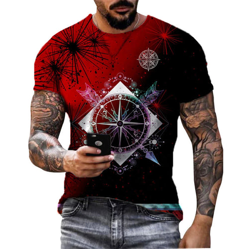 Load image into Gallery viewer, Vintage Men&#39;s T-shirt Summer Short Sleeve O-neck 3D Compass Print Top
