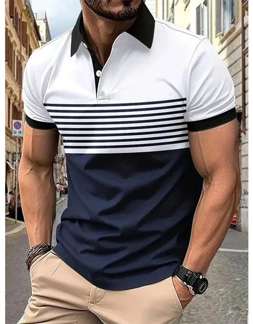 Load image into Gallery viewer, Mens Casual Stripe Short Sleeve Polo Shirt
