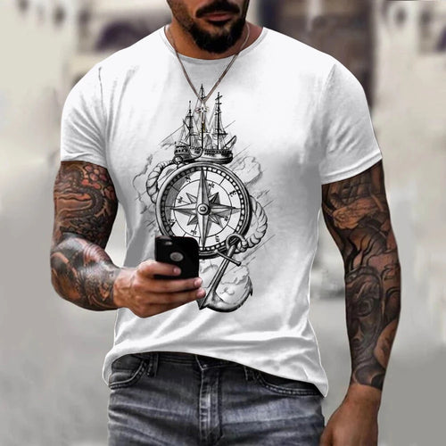 Load image into Gallery viewer, Vintage Men&#39;s T-shirt Summer Short Sleeve O-neck 3D Compass Print Top
