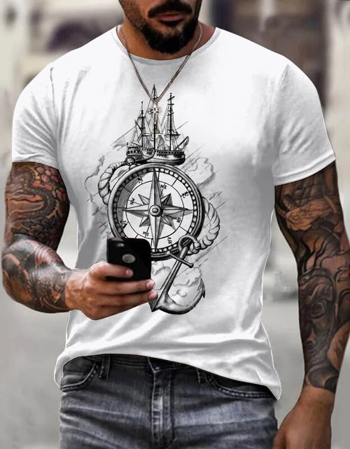 Load image into Gallery viewer, Vintage Men&#39;s T-shirt Summer Short Sleeve O-neck 3D Compass Print Top
