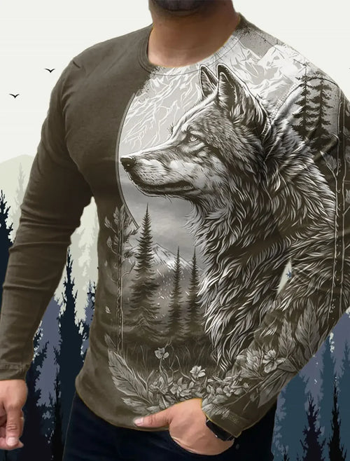 Men's T Shirts Vintage Animal Wolf Long Sleeve Tops Autumn Sweatshirt