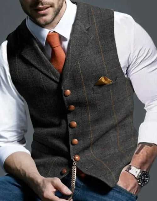 Load image into Gallery viewer, Men&#39;s Retro Suit Vest Fashion Plaid Lapel Single-breasted Waistcoat
