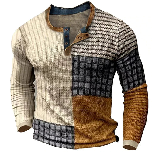 Load image into Gallery viewer, New Color Block Patchwork 3D Printed Henley Shirts Men&#39;s Fashion
