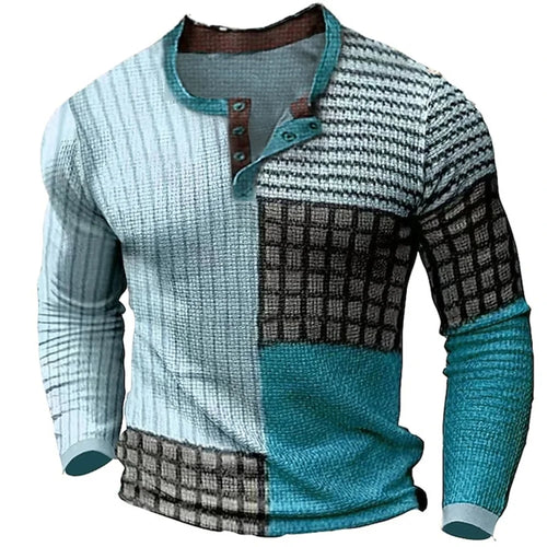 Load image into Gallery viewer, New Color Block Patchwork 3D Printed Henley Shirts Men&#39;s Fashion
