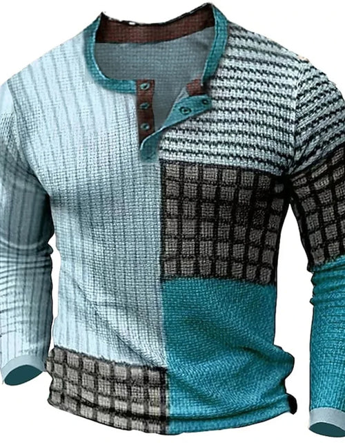 Load image into Gallery viewer, New Color Block Patchwork 3D Printed Henley Shirts Men&#39;s Fashion
