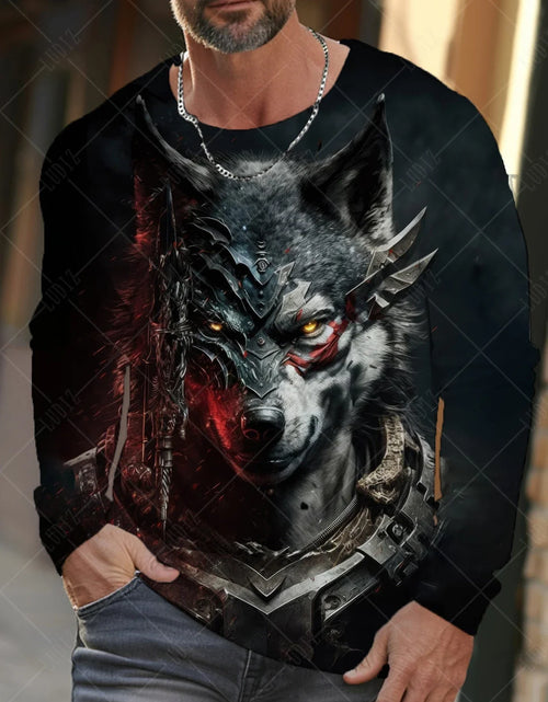 Load image into Gallery viewer, Men&#39;s T Shirts Vintage Animal Wolf Long Sleeve Tops Autumn Sweatshirt
