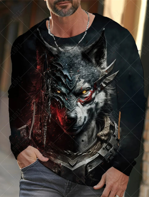 Men's T Shirts Vintage Animal Wolf Long Sleeve Tops Autumn Sweatshirt