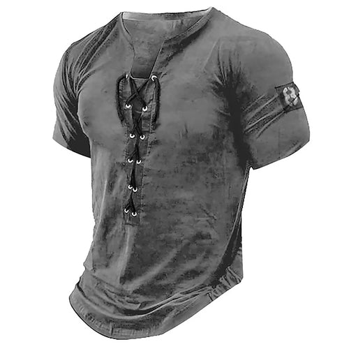 Load image into Gallery viewer, Men Henley Collar T Shirt V-Neck Short Sleeve Tops Breathable Tee
