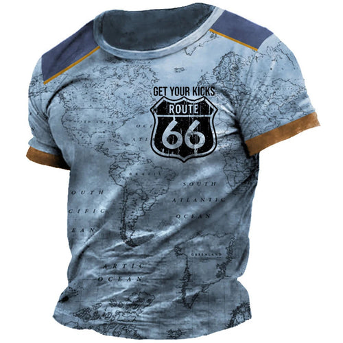 2023 Summer T-Shirt Men Vintage Print 3D American Route 66 T Shirt