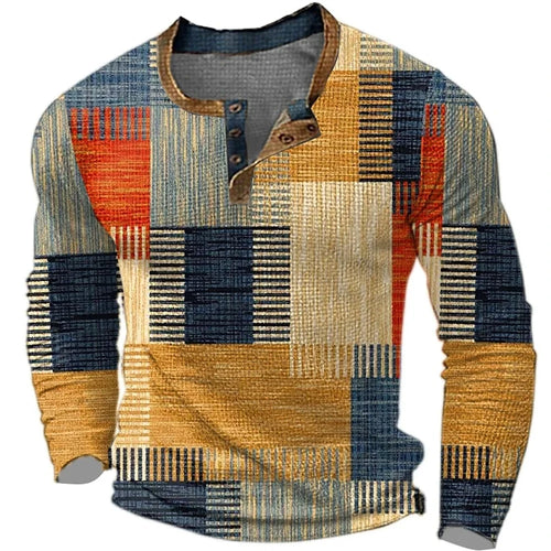 Load image into Gallery viewer, New Color Block Patchwork 3D Printed Henley Shirts Men&#39;s Fashion
