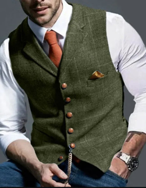 Load image into Gallery viewer, Men&#39;s Retro Suit Vest Fashion Plaid Lapel Single-breasted Waistcoat
