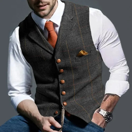 Load image into Gallery viewer, Men&#39;s Retro Suit Vest Fashion Plaid Lapel Single-breasted Waistcoat
