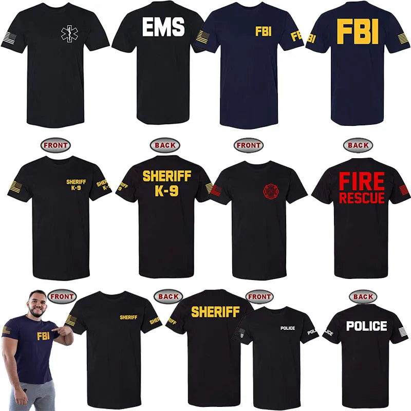 Law Enforcement Tee - Police EMS FBI Fire Rescue Sheriff K-9 Two-Sided