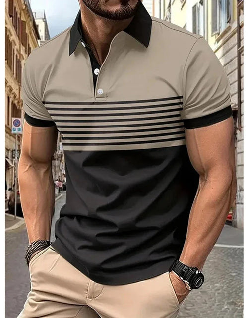 Load image into Gallery viewer, Mens Casual Stripe Short Sleeve Polo Shirt
