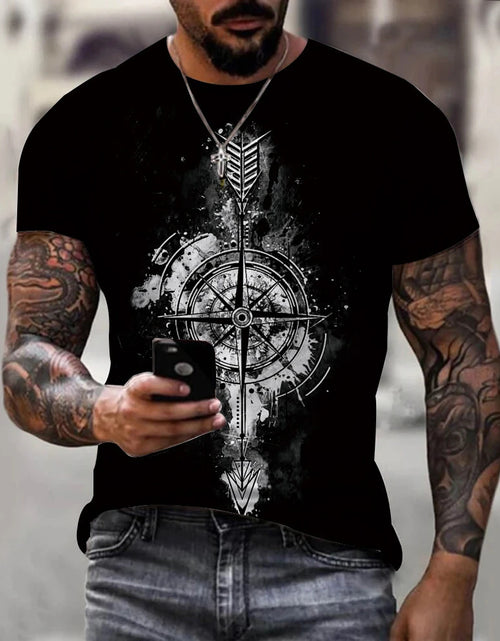 Load image into Gallery viewer, Vintage Men&#39;s T-shirt Summer Short Sleeve O-neck 3D Compass Print Top
